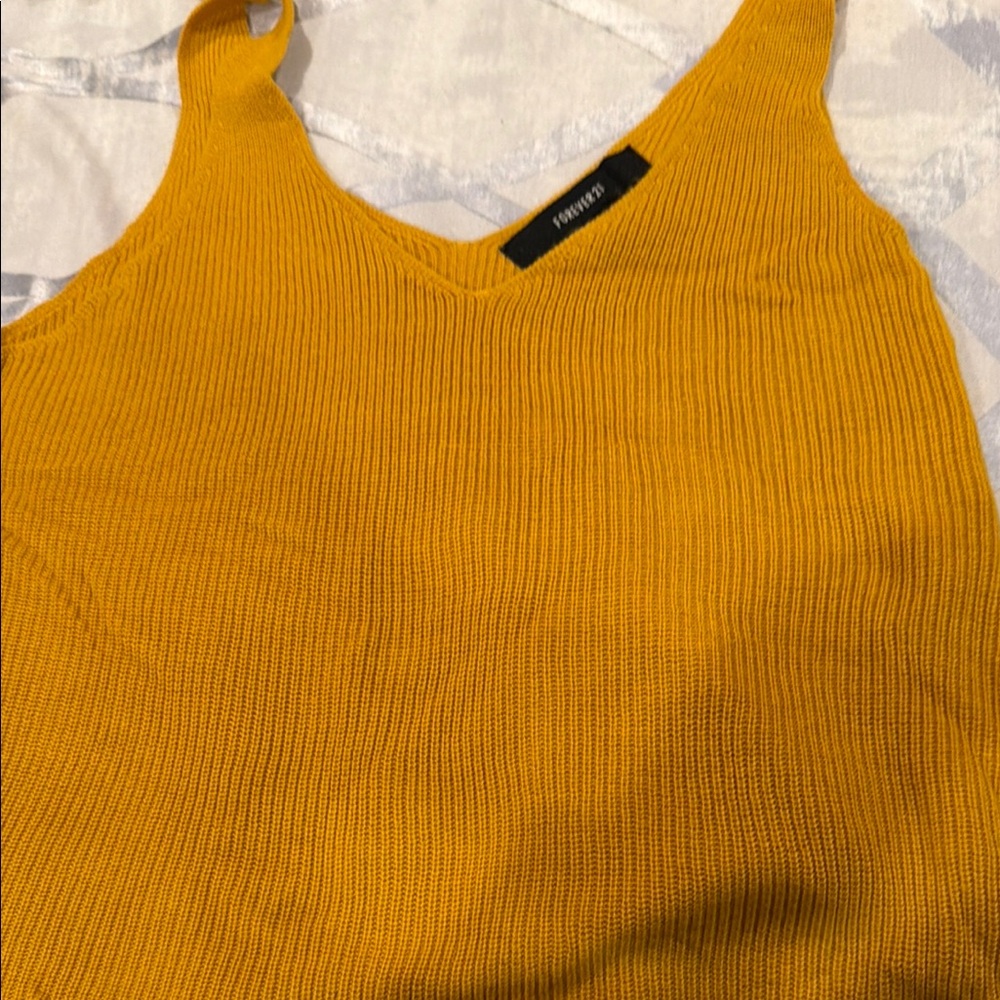 Forever 21 Mustard Ribbed V-Neck Tank